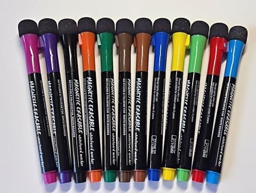 Whiteboard Marker, magnetisch, 12 Farben, trockenlöschbar, abwischbar, für Büro und Schule, Zuhause usw.