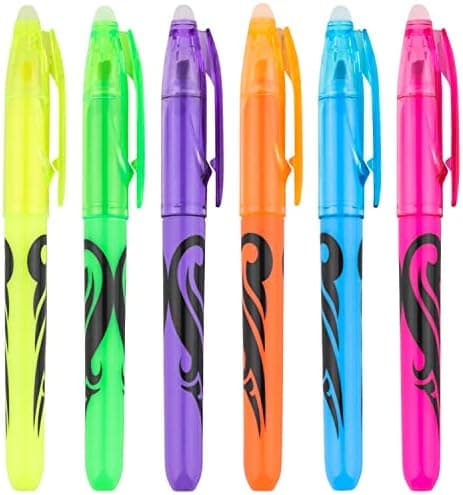 6 Stück Löschbarer Textmarker für Kinder und Erwachsene - Ideal für Schule und Büro - Bibel Marker Stifte - 24 farbig -