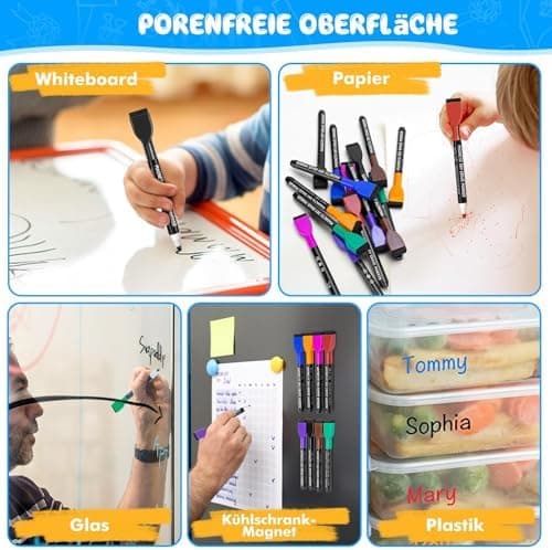 Maxtek Magnetische Whiteboard Marker - 6 Farben, abwischbar, 1-2 mm Linie, ideal für Zuhause, Schule & Büro (6 Stück) Gl