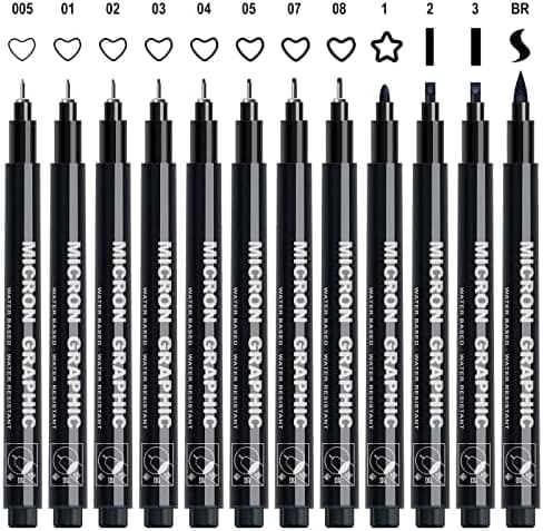 AKARUED Fineliner Schwarz Stifte zum Bullet Journal und Künstlerische Illustration, Wasserfest und permanent, 12 Stück F