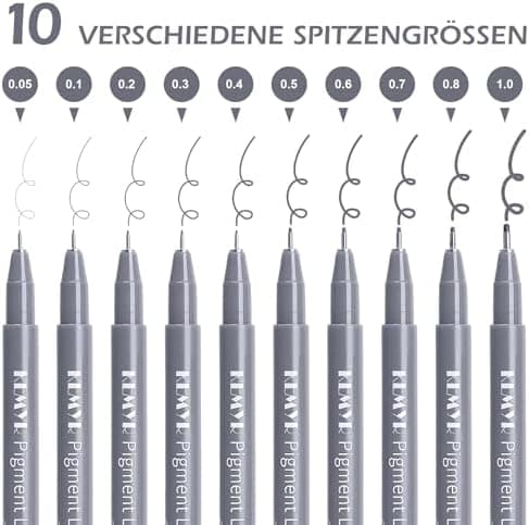 Fineliner Schwarz für Künstler - Wasselfest Zentangle Stifte & Pigment Liner Set (0.03mm-L), 22 Stück
