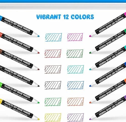 Maxtek Magnetische Whiteboard Marker - 6 Farben, abwischbar, 1-2 mm Linie, ideal für Zuhause, Schule & Büro (6 Stück) Gl