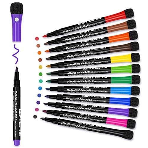 Whiteboard Marker 12 Farbe + Schwamm Magnete + Lehrer Zubehör + Schule Zuhause Büro + Abwischbare Stifte + Magnettafel