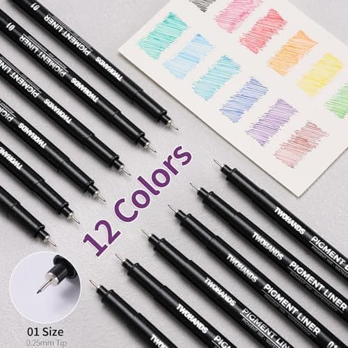 TWOHANDS Micro Fineliner Stifte 12 Farben, 0.25mm Ultrafeine Spitze, Wasserfest, für Künstler und Illustratoren, perfekt