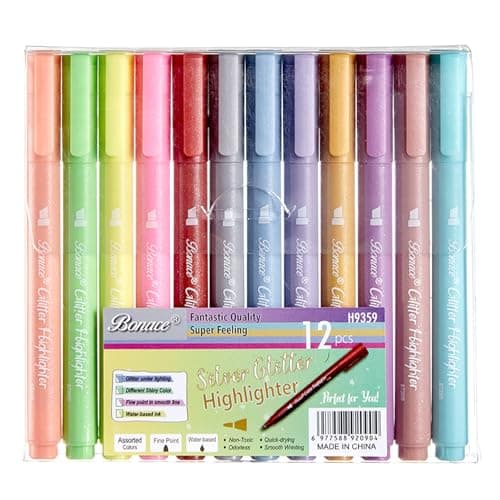 Silber Glitzer Bibel Textmarker, 12 Teiliges Farben	Setzliste, Hobbyist Bibelmarker, Bibel Zubehör zum Markieren und Org