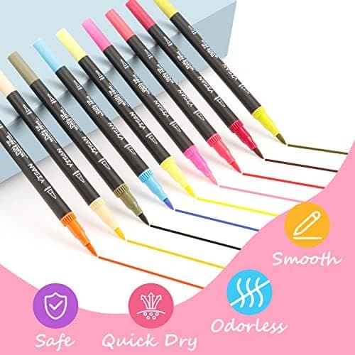 YISAN Dual Brush Pens 70771 - Filzstifte 36 Farben für Künstler und Handlettering - Fine Point Zeichnung Stifte