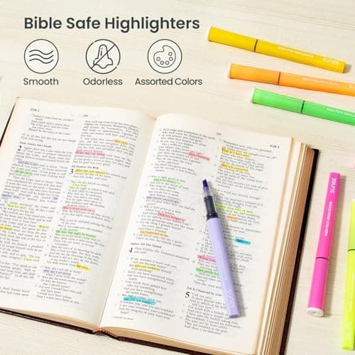 SUNEE Highlighter Pen mit Keilspitze, Bibel Textmarker Set in 8 Farben für Bibel-Leser und Notiznehmer droitside