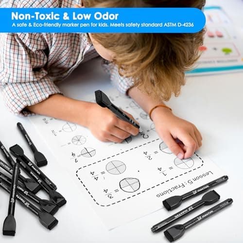 Maxtek Magnetic Dry-Erase Markers, 6 Stücke, Schwarz, Trockenausschlag, Radiergummi, Abwischbar, Geruchsarmer, Ethikomsi