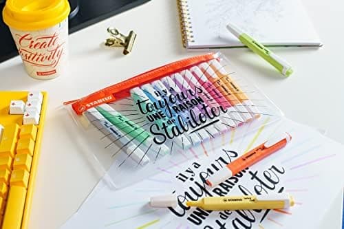 STABILO Textmarker swing cool Pastel für Kinder - Schulzweck - 14er Pack - Unenschädliche Farben - Schulbuch UV-Unterstr