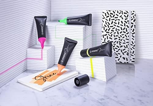 STABILO Shine Textmarker im Tubendesign - Einzelstift - Gelb - Eye-Catching Design für Büro und Schule - 12 cm