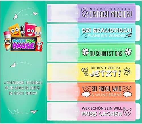 6x Pastell Textmarker - das motivierend lustige Textmarker Set zum Lernen und Markieren ist das Geschenk für Studenten,