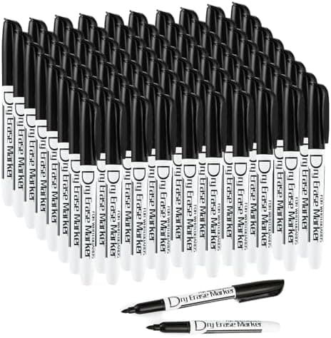 Volcanics Whiteboard Marker Stifte - Rundspitze - Abwischbar - Trocken Rückstandsfrei - Schwarz - 36er Set