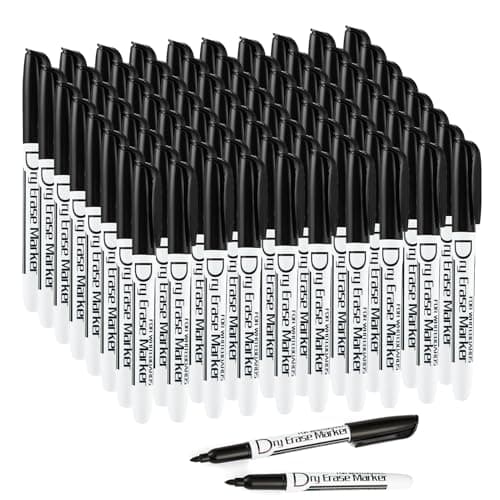 Volcanics Whiteboard Marker Stifte - Rundspitze - Abwischbar - Trocken Rückstandsfrei - Schwarz - 36er Set