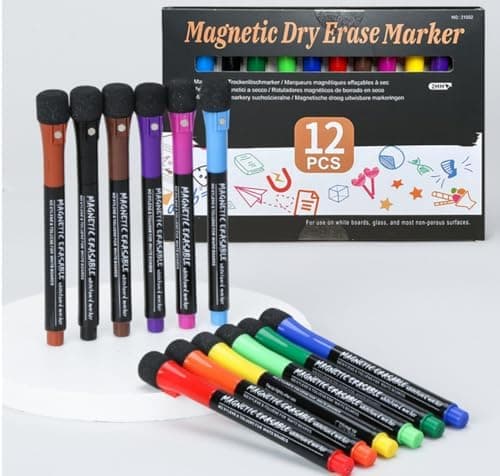 Whiteboard Marker, magnetisch, 12 Farben, trockenlöschbar, abwischbar, für Büro und Schule, Zuhause usw.