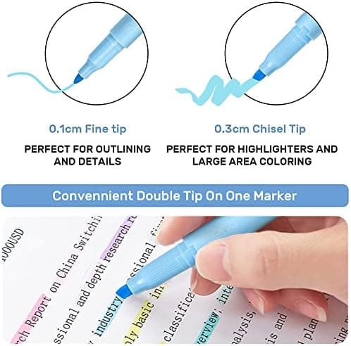 EooUooIP Textmarker Pastell - 12 Stück Doppelspitzen Textmarker, Verschiedene milde Farben, für Schulbüro Schreibwaren u