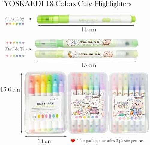18 Pastell Textmarker Leuchtstift Mit Zwei Spitzen, MeißEl Und Fine Highlighter Pen Für Journaling und Schulzubehör, 60m