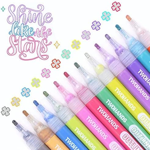 YISAN Glitzerstifte - Magische Metallic Marker, 12 Farben für Geschenkekarten und Dekoration
| YISAN Metallic Marker -