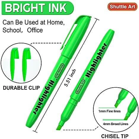 Shuttle Art Textmarker, 30 Stifte, Grün, schnell trocknender, ungiftiger, fluoreszierender Markierer für Erwachsene und