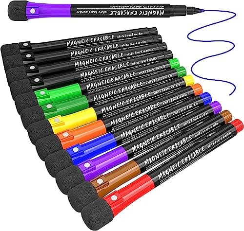 Whiteboard Marker 12 Farbe + Schwamm Magnete + Lehrer Zubehör + Schule Zuhause Büro + Abwischbare Stifte + Magnettafel