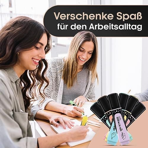 6x Textmarker Pastell - Geschenkbox & Anleitung - Anti Stress - Büro, Schule, Studium, Uni - Perfektes Abschiedsgeschenk