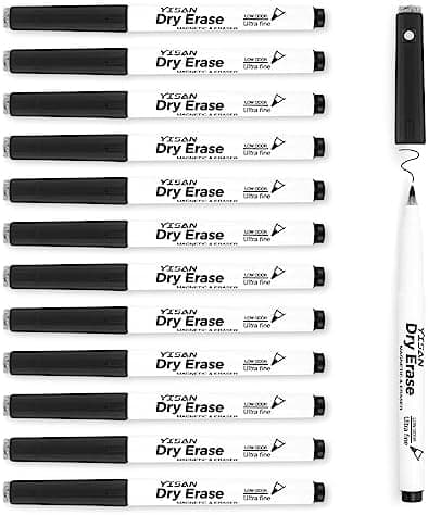 YISAN Magnetische Whiteboard Stifte - Schwarz, extra fein 0,7 mm, abwischbar für professionelle Whiteboard-Notizen 12,70