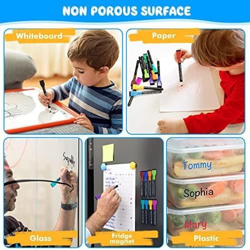 Maxtek Magnetische Whiteboard Marker - 6 Farben, abwischbar, 1-2 mm Linie, ideal für Zuhause, Schule & Büro (6 Stück) Gl