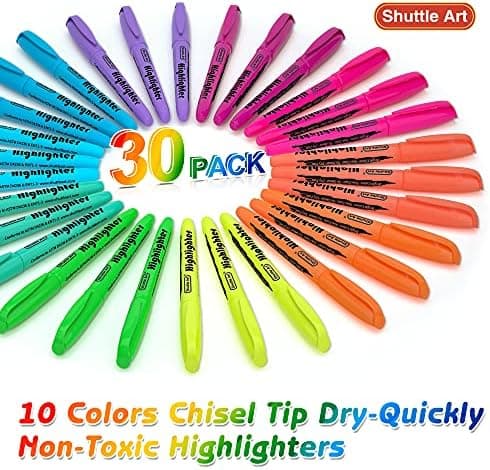 Shuttle Art Textmarker, 30 Stifte, Grün, schnell trocknender, ungiftiger, fluoreszierender Markierer für Erwachsene und