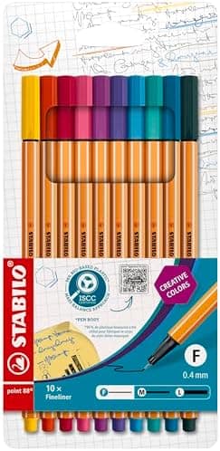 STABILO Fineliner point 88-10er Pack Standardfarben für Kritikler in der Büro- und Schulnutzung mit feinen Linien undmul