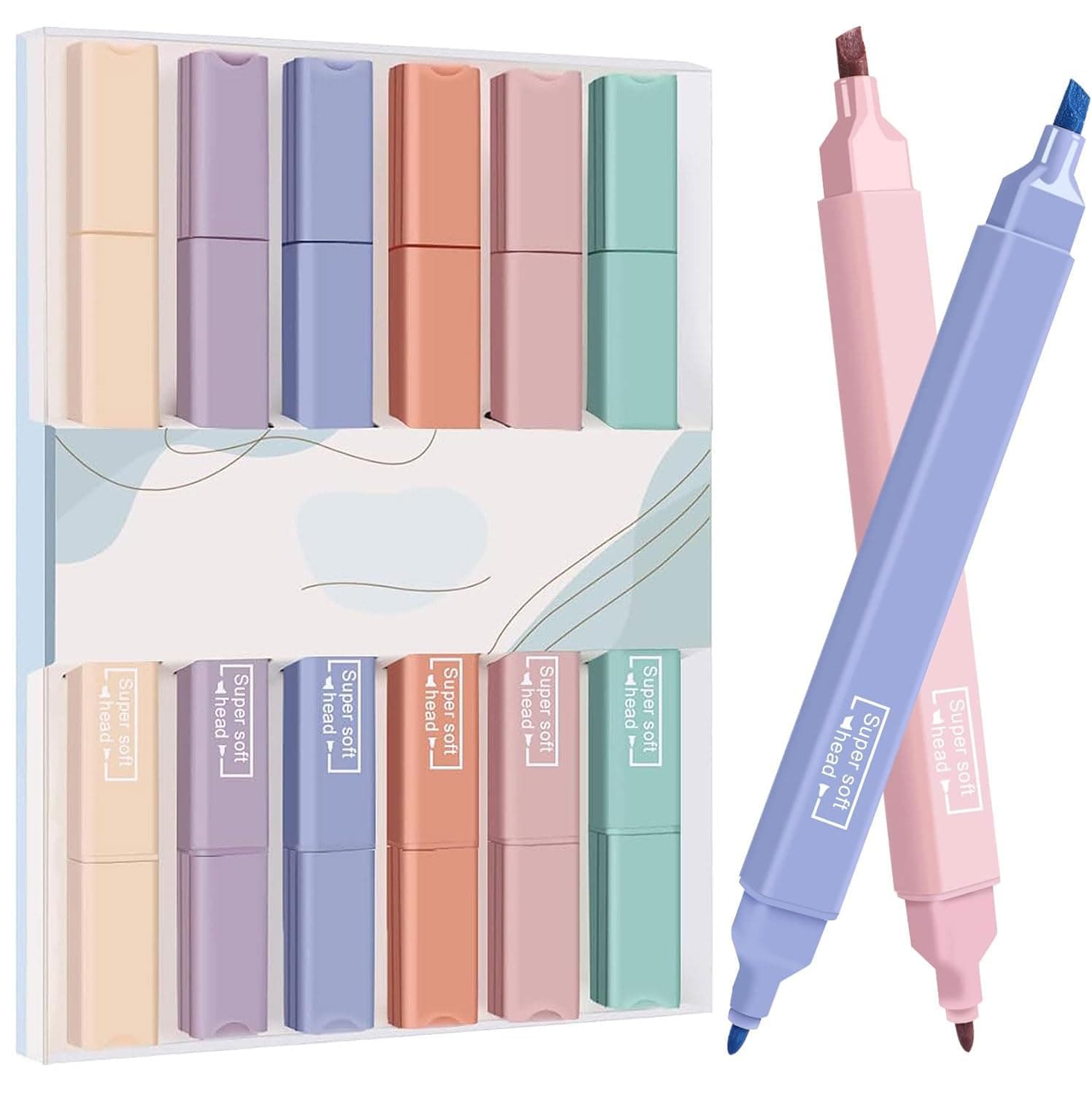MARFOREVER Pastell Textmarker, 6 Stück Dual Tips Highlighter Pen Marker für Schüler und Office Worker bei Schul- und Bür