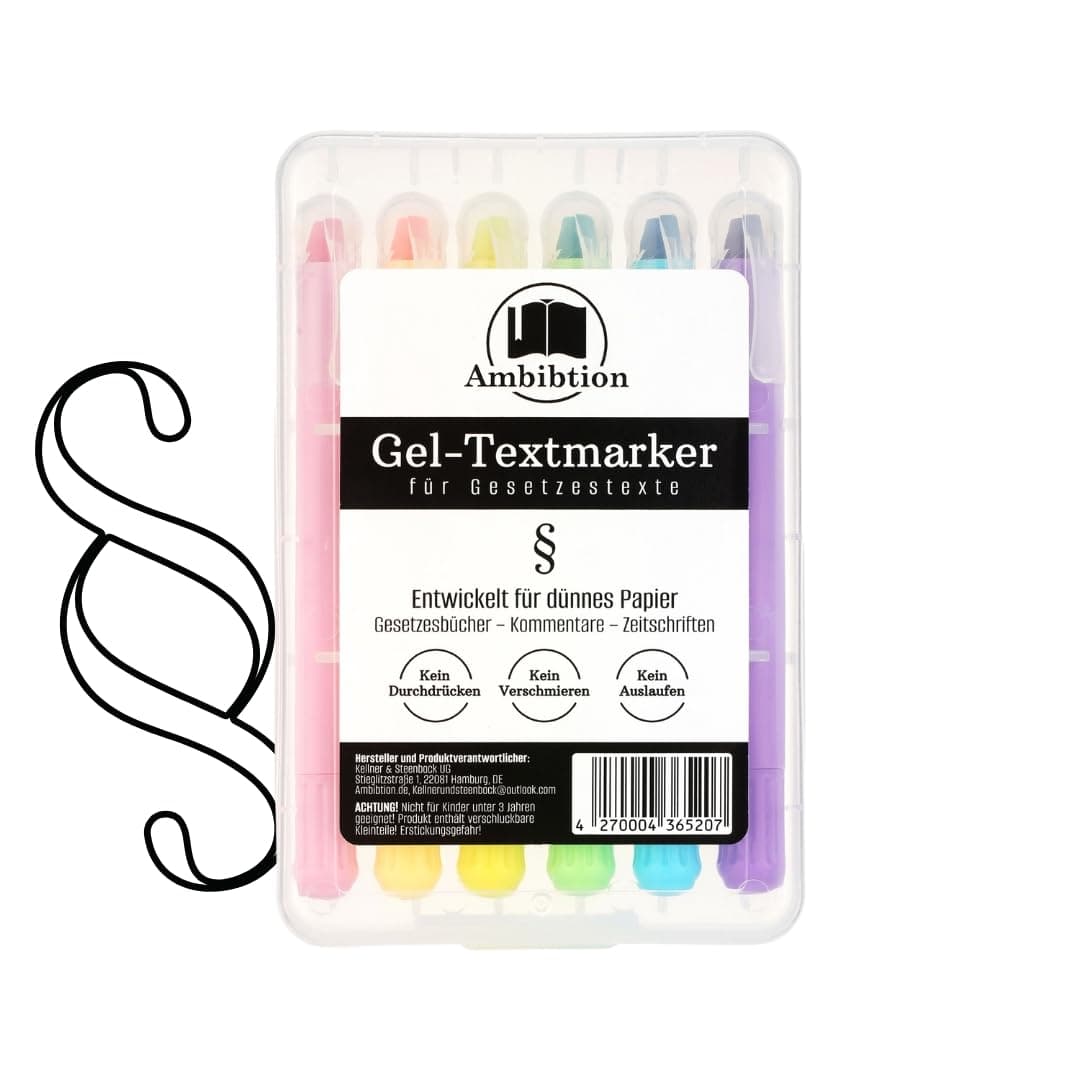 Habersack Gesetzbücher Gel-Textmarker Satorius -farbenfroh für dünnes Papier und Kommentare
| Gesetzbücher Highlighter