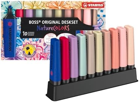 STABILO Textmarker BOSS ORIGINAL NatureCOLORS - Farbmuster für jeden Anlass - 4er Pack - Rouge, Ultramarinblau, Grauviol