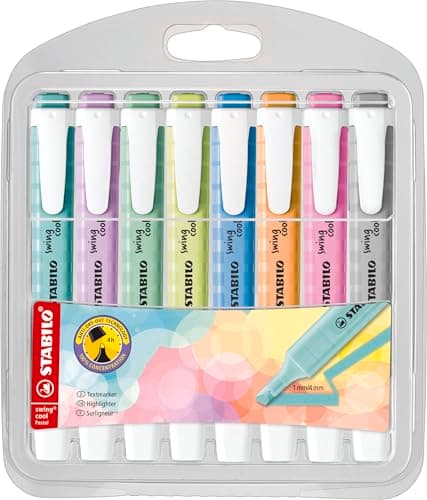 STABILO Textmarker swing cool Pastel für Kinder - Schulzweck - 14er Pack - Unenschädliche Farben - Schulbuch UV-Unterstr