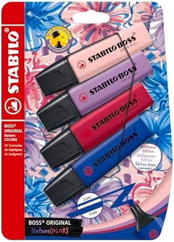 STABILO Textmarker BOSS ORIGINAL NatureCOLORS - Farbmuster für jeden Anlass - 4er Pack - Rouge, Ultramarinblau, Grauviol