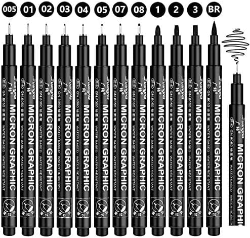 Schwarze Fineliner-Stifte Set für Künstler - 12 Stück Technische Zeichenstifte mit Mikro-Liner-Kunststifte zum Kunstskiz