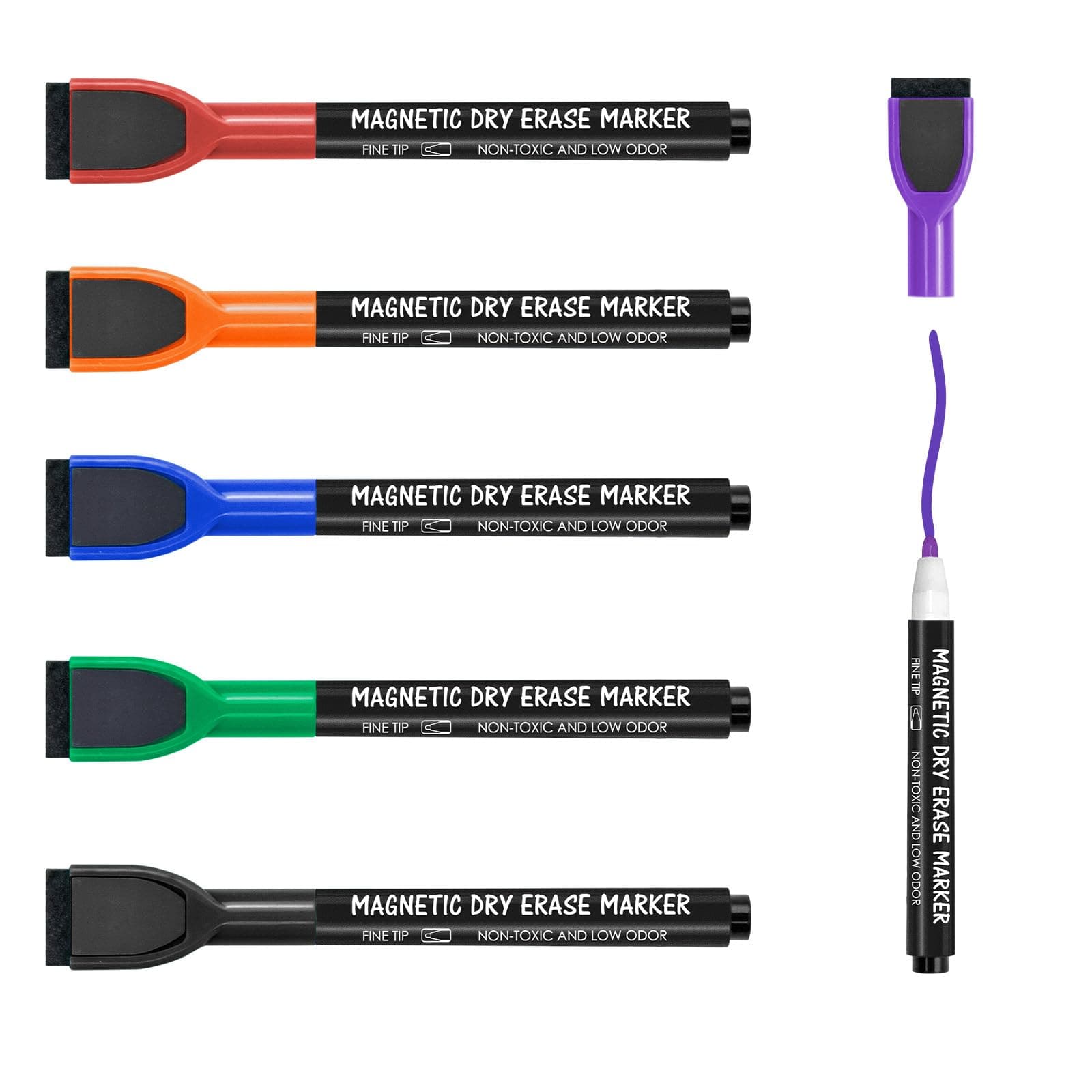 Maxtek Magnetische Whiteboard Marker - 6 Farben, abwischbar, 1-2 mm Linie, ideal für Zuhause, Schule & Büro (6 Stück) Gl