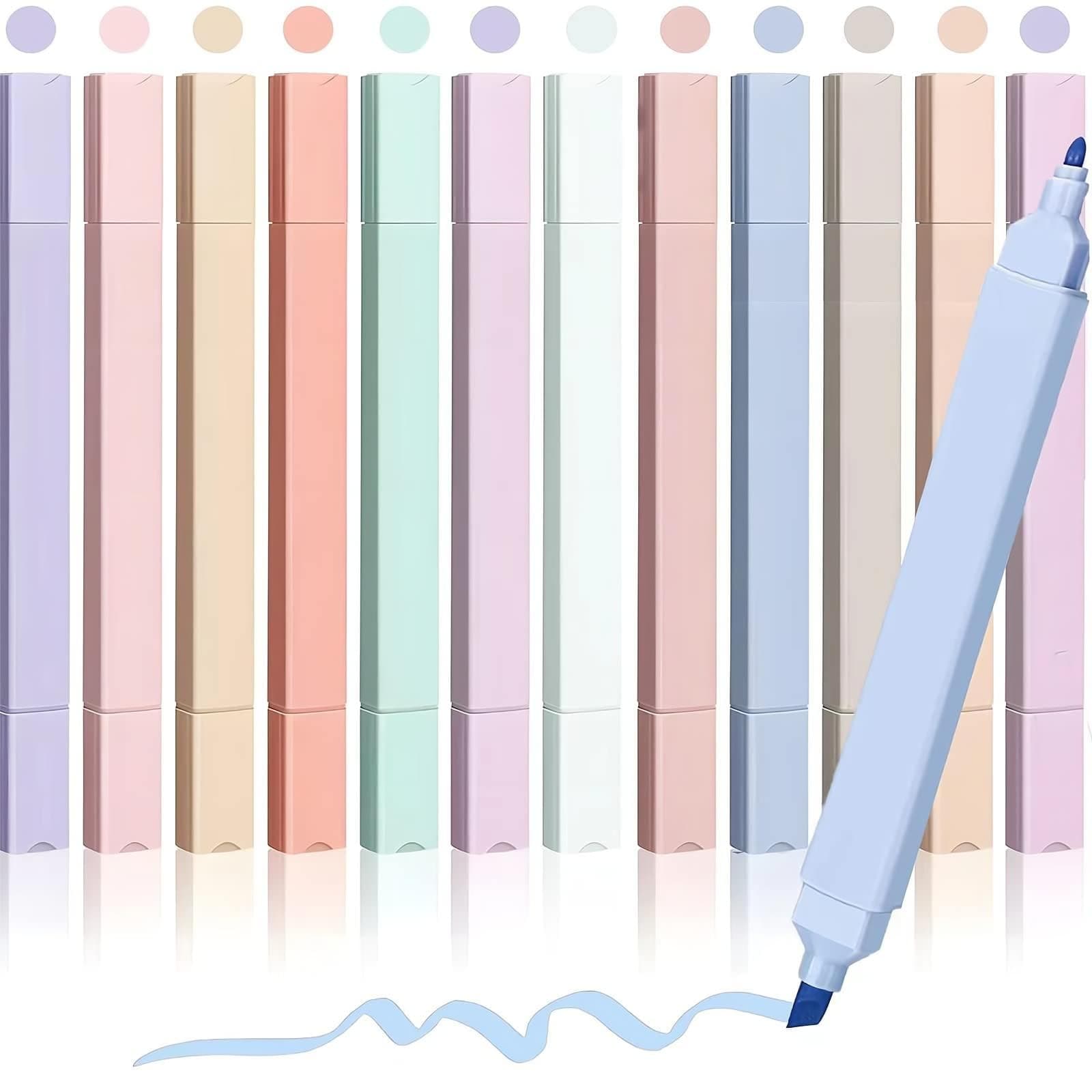 12 Stück Pastell Dual Tips Highlighter Pen Marker Assorted Farben - perfekt für Hervorheben in Tagebuch und Notizbuch -