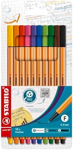 STABILO Fineliner point 88-10er Pack Standardfarben für Kritikler in der Büro- und Schulnutzung mit feinen Linien undmul