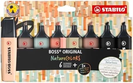 STABILO Textmarker BOSS ORIGINAL NatureCOLORS - 6er Pack - Farbige Markierer für Künstler und Designern - Dickes Marker