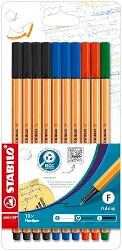 STABILO Fineliner point 88-10er Pack Standardfarben für Kritikler in der Büro- und Schulnutzung mit feinen Linien undmul