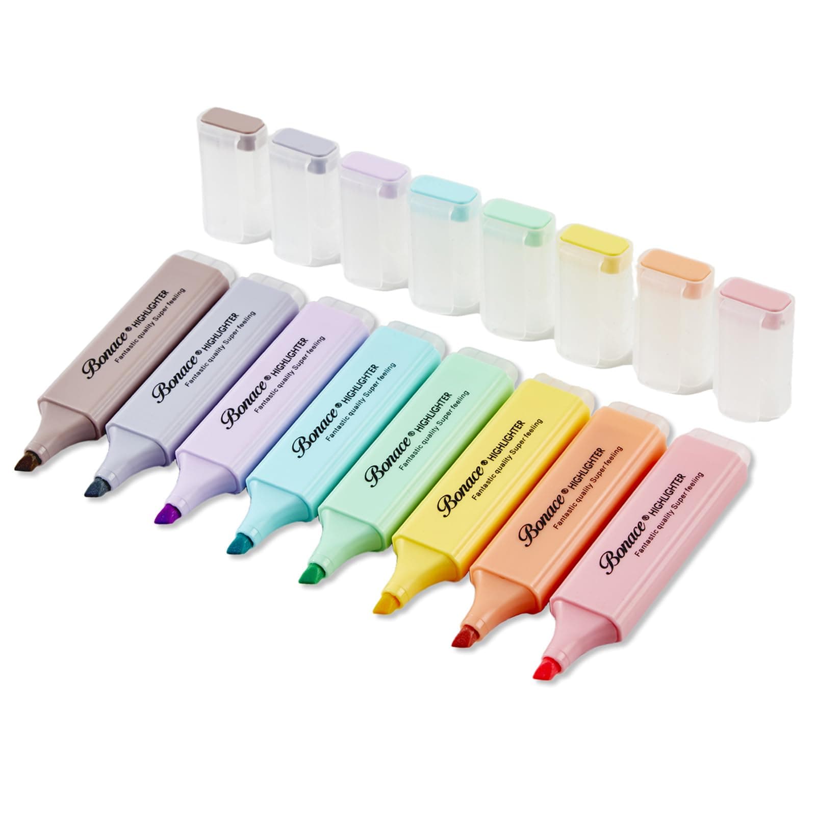 BONACE Pastellfarbige Textmarker für Kinder, Meißelspitze Markierungsstift, 8 verschiedene Macaron-Farben, leicht trock