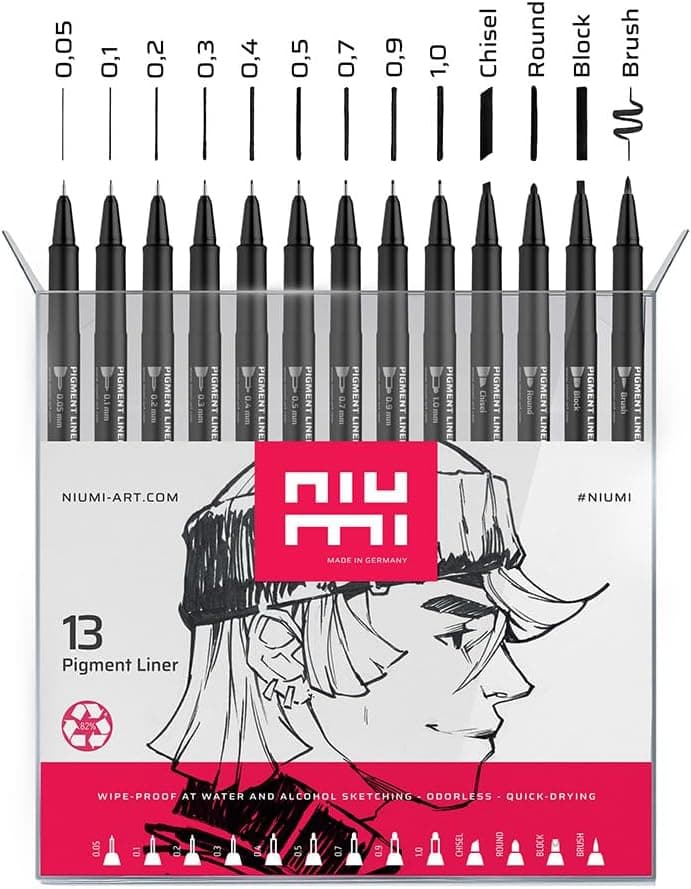 Pigmentliner Starter Set 2 - 4 Finliner 0,3/0,5/0,7/0,9 mm - dokumentenecht, wasserfest - für Outlines, Manga, Skizzen,
