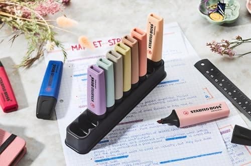 STABILO Textmarker BOSS ORIGINAL NatureCOLORS - Farbmuster für jeden Anlass - 4er Pack - Rouge, Ultramarinblau, Grauviol