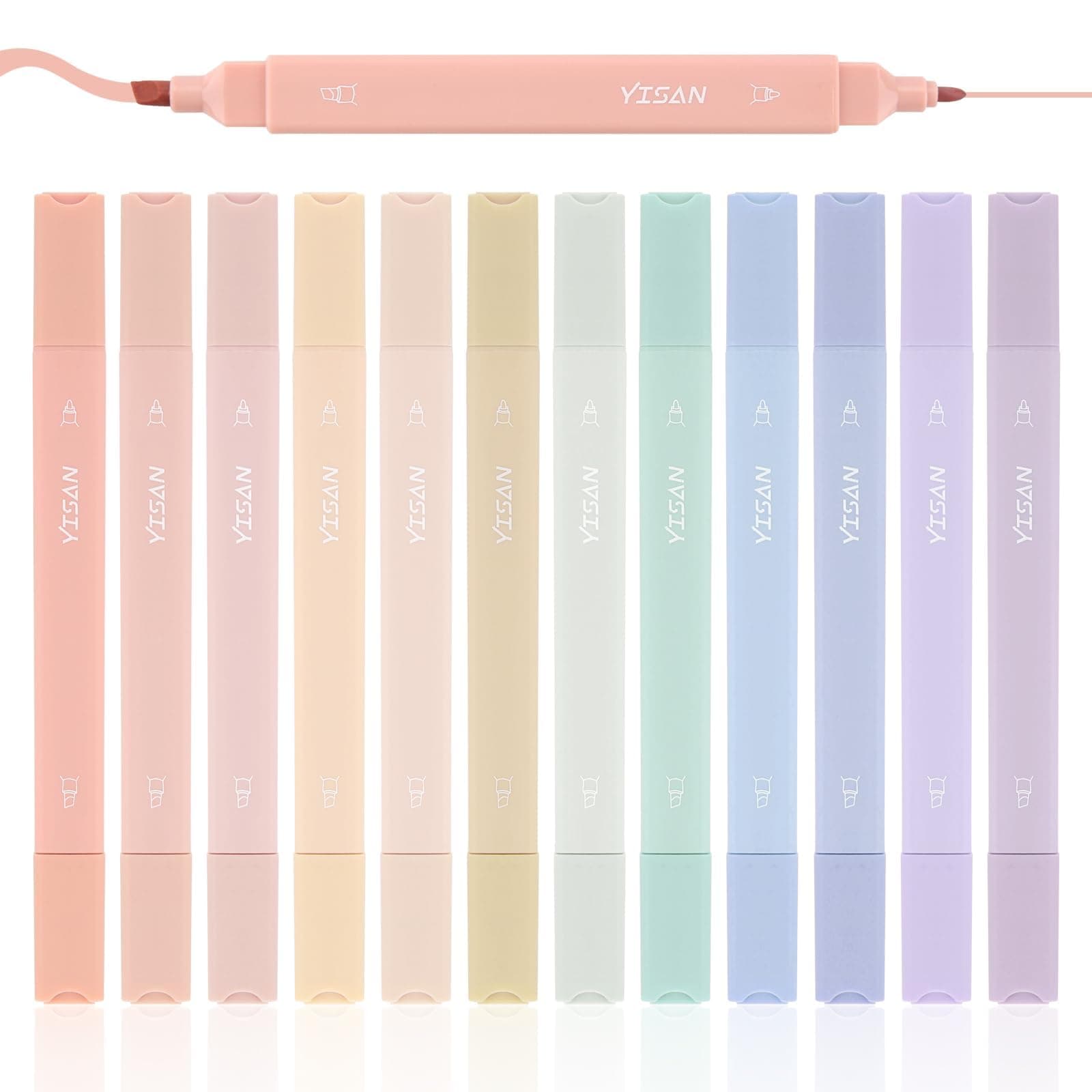 Aesthetische Pastelltextmarker YISAN 12 Farben Doppelspitze für Bibelmarke und Notizen 70924