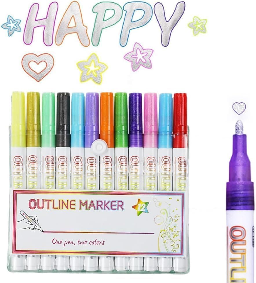 Permanent Paint Marker Stifte Set 12PCS für DIY & Basteln
| 2-in-1 Schimmernde Dual-Line Metallic Marker für Schule & K