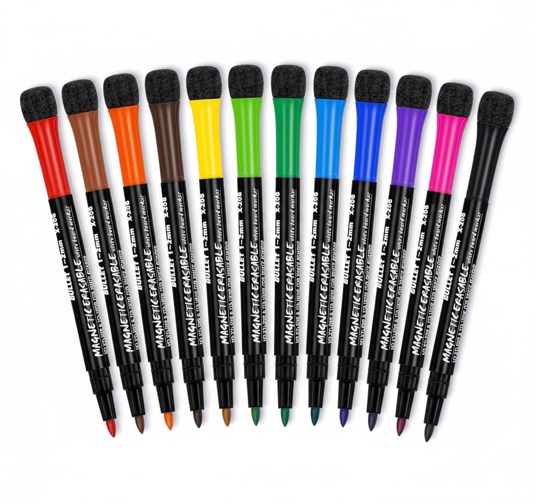 Whiteboard Marker, magnetisch, 12 Farben, trockenlöschbar, abwischbar, für Büro und Schule, Zuhause usw.