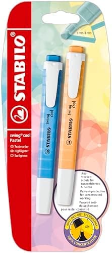 STABILO Textmarker swing cool Pastel für Kinder - Schulzweck - 14er Pack - Unenschädliche Farben - Schulbuch UV-Unterstr