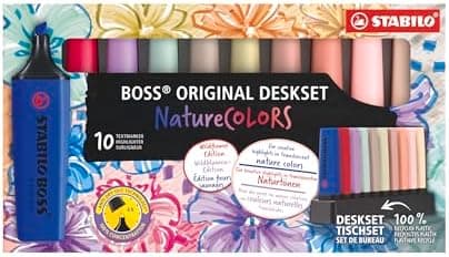 STABILO Textmarker BOSS ORIGINAL NatureCOLORS - Farbmuster für jeden Anlass - 4er Pack - Rouge, Ultramarinblau, Grauviol