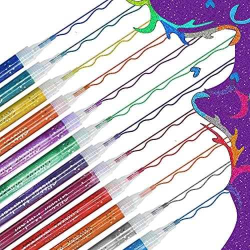 YISAN Glitzerstifte für Geschenkekarte und DIY Fotoalben - 12 Farben Metallic Marker Stifte Set 70429