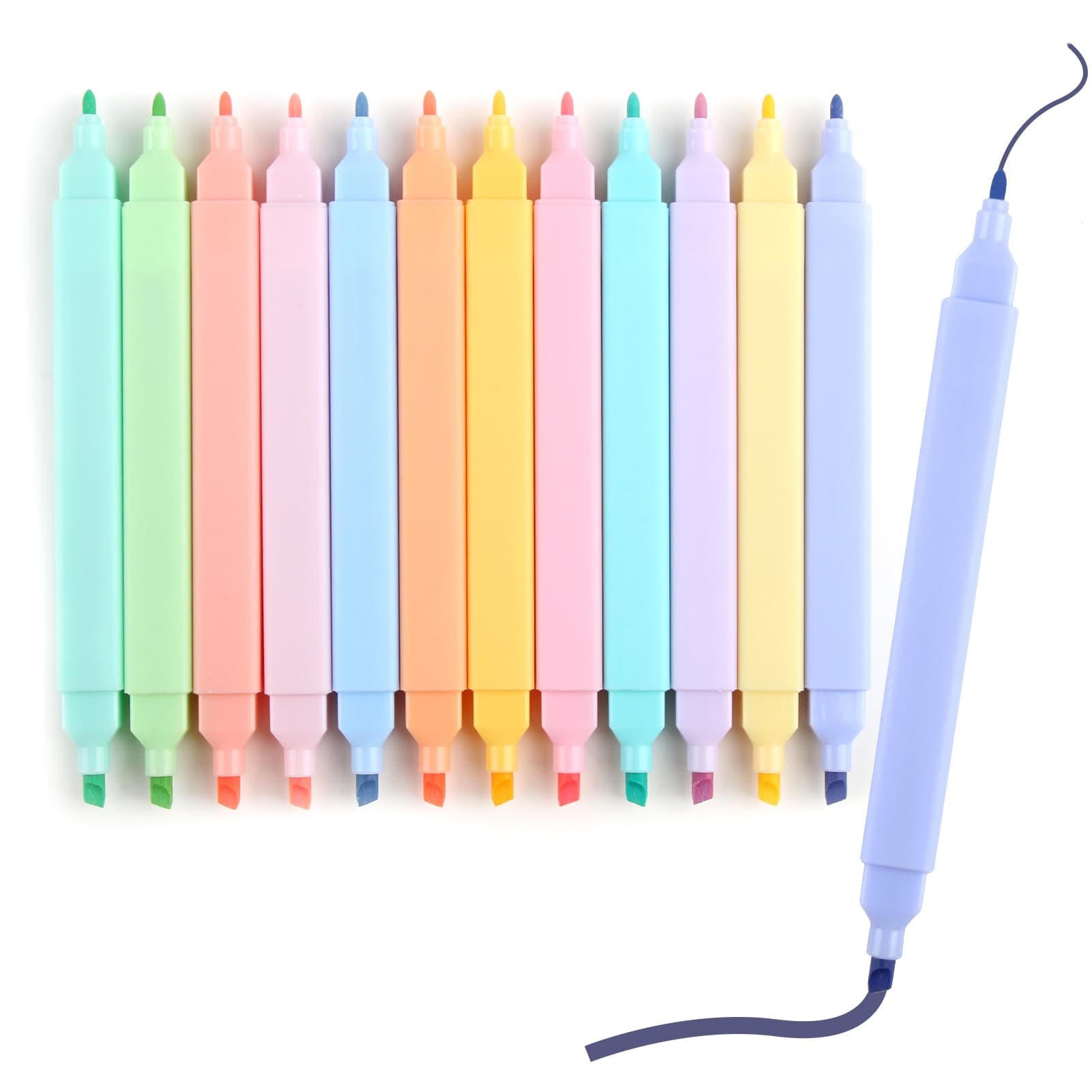 Pastell Textmarker Set mit Doppelspitze für Journaling, Planer und Büro - 12 Stück Ästhetische Marker in Verschiedenen F