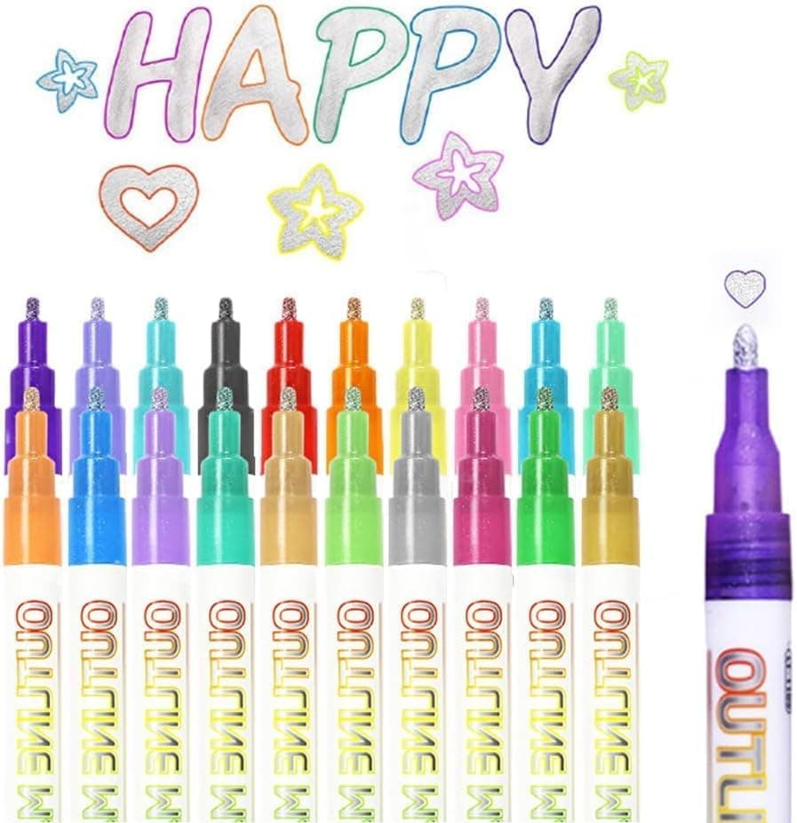 Permanent Paint Marker Stifte Set 12PCS für DIY & Basteln
| 2-in-1 Schimmernde Dual-Line Metallic Marker für Schule & K